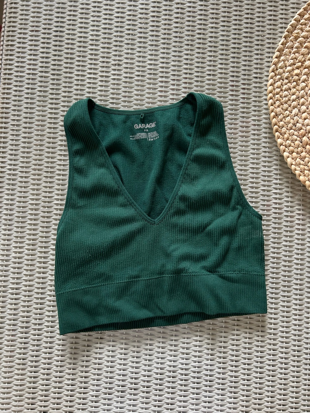 Garage Forest Green Ribbed V-Neck Crop Tank